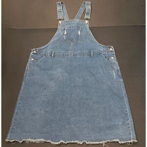 Agnes Orinda Women's 3X Distressed Denim Overalls Dress Short Blue Cotton NWOT